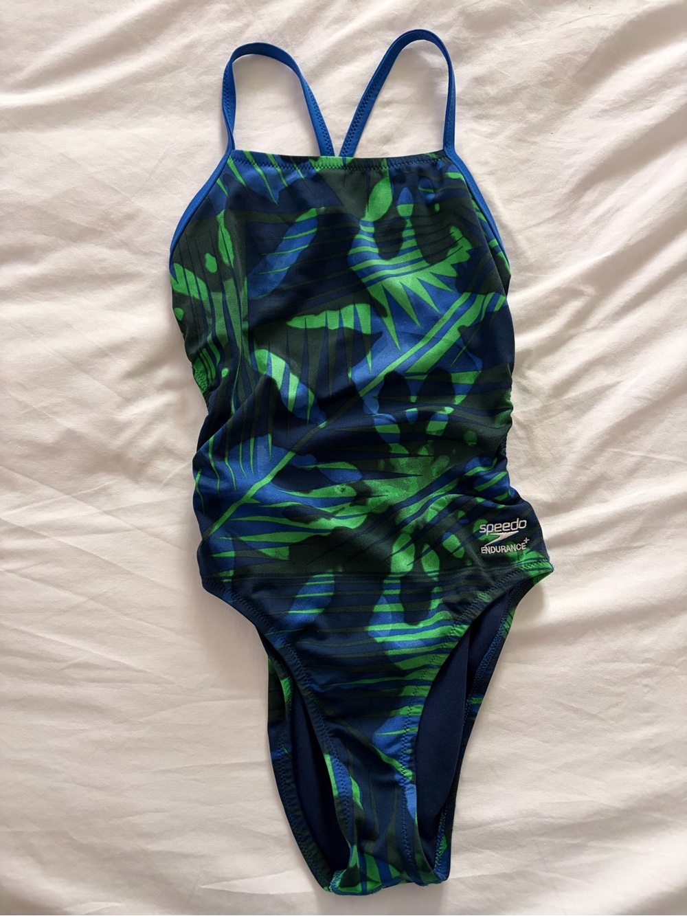 Speedo Navy Blue & Green Tropical Leaf One-Piece Swimsuit